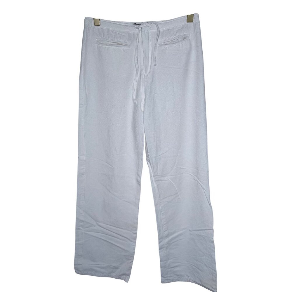 Armani Wide Leg Pants Womens Size XS (25 X 28) White Cotton Drawstring Resort Ca